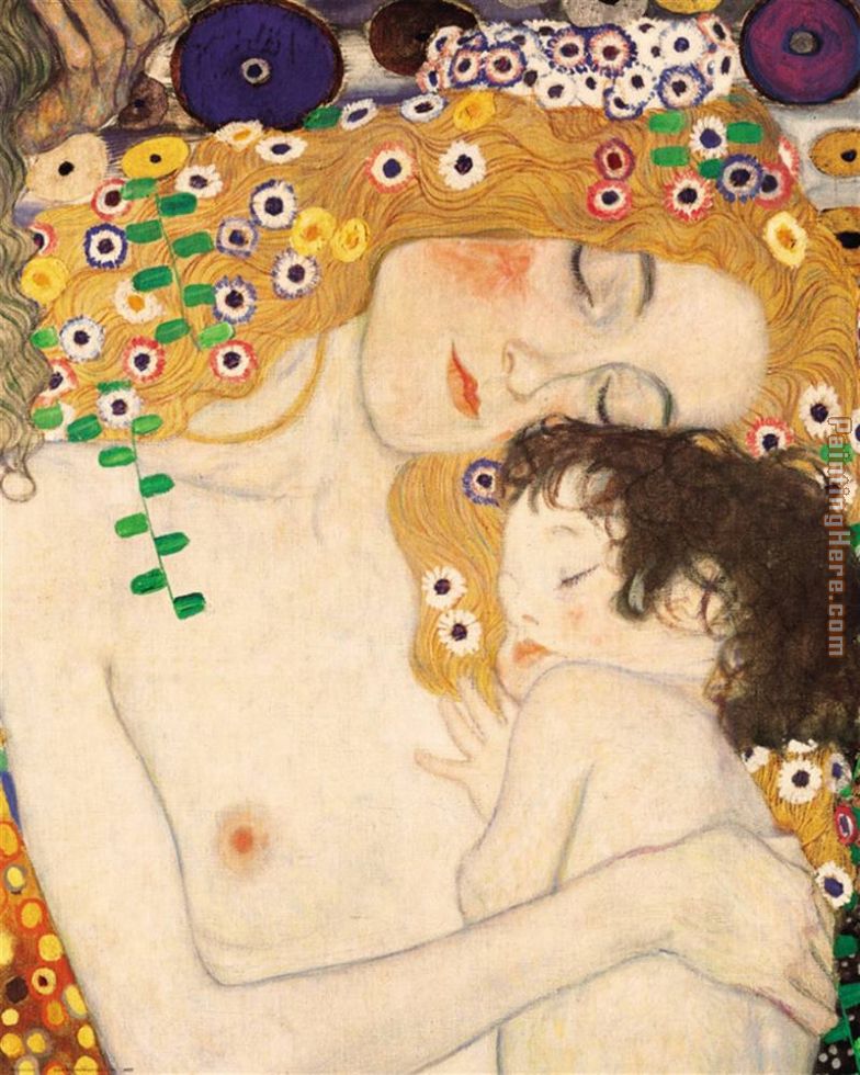 Mother and Child detail from The Three Ages of Woman painting - Gustav Klimt Mother and Child detail from The Three Ages of Woman art painting